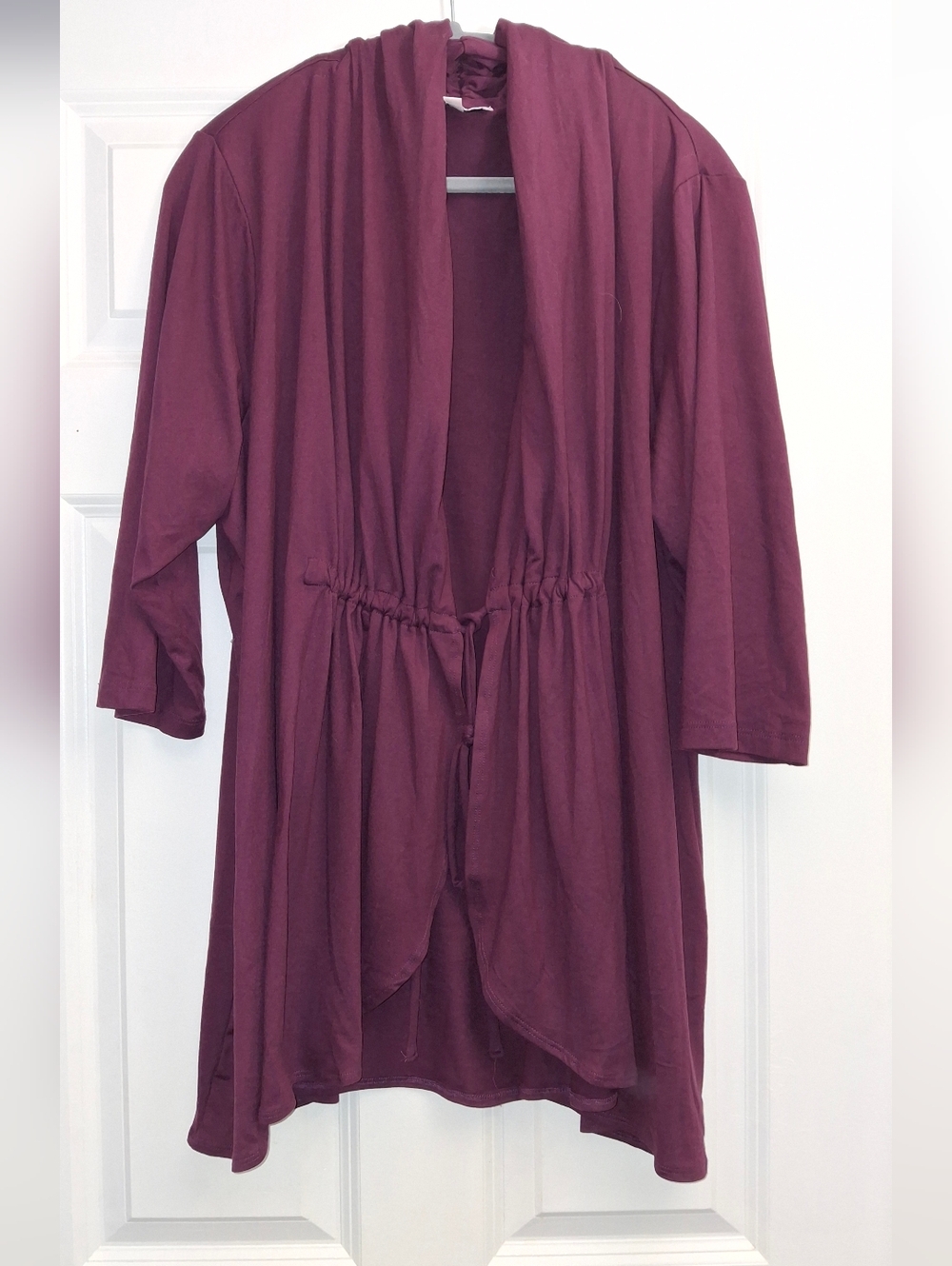 PRESCOTT Open Front Drawstring Cardigan - Wine Colored 3x